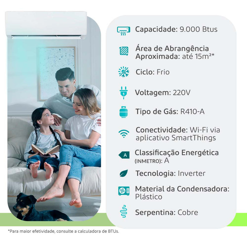 Ar Condicionado Split Hi Wall - Inverter - Windfree Connect - Samsung - 9000 Btus - Frio - 220V Monofásico